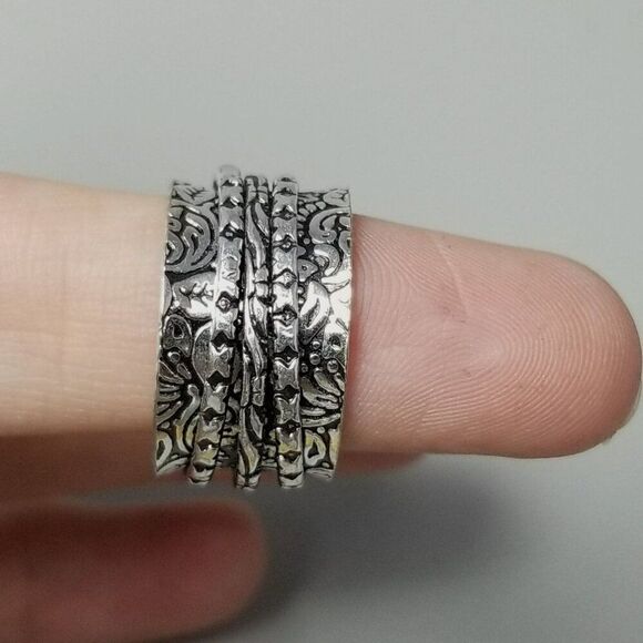 Vintage Leaf Design Spinner Ring, Silver Tone Size 8 Band, Fidget, Estate - Picture 2 of 7